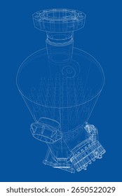 Industrial tank. Vector rendering of 3d. Wire-frame style. The layers of visible and invisible lines are separated. 3D Illustration