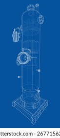 Industrietank. Vektorgrafik von 3D. Drahtmodell. Die Schichten sichtbarer und unsichtbarer Linien sind getrennt. 3D-Illustration