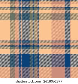 Industrial tartan background vector, day fabric texture textile. Gift paper plaid check seamless pattern in orange and cyan colors palette.