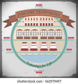 Industrial technology composition with engineering inventions smokestacks and man icons design elements on light background vector illustration