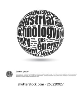 Industrial Technology concept word cloud. World globe with all electric and Mechanic tech keyword. Wordcloud vector illustration.