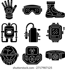 Tecnología de Industrial e íconos sólidos del engranaje de supervivencia
