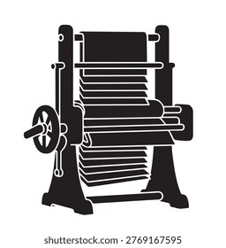 Industrial Textile Loom Machine Vector Silhouette Icon Retro Manufacturing Equipment for Fabric Mill and Paper Production Plant Illustration
