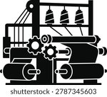 Industrial textile weaving loom machine vector icon