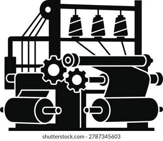 Industrial textile weaving loom machine vector icon