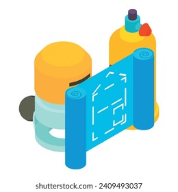 Industrial tool icon isometric vector. Wired plunge router and gas cylinder icon. Construction and repair work