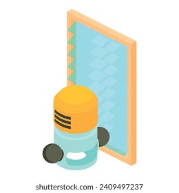 Industrial tool icon isometric vector. Wired plunge router and new square window. Construction and repair work