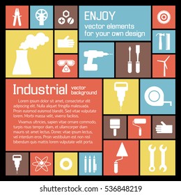 Industrial tools background with building manufacturing white icons and equipment on colorful squares vector illustration