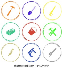 Industrial tools set. Internet button. Vector icons.