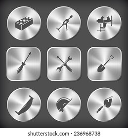 Industrial tools set. Vector round and square steel buttons.