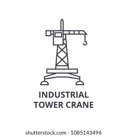 industrial tower crane vector line icon, sign, illustration on background, editable strokes