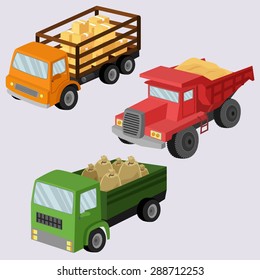 Industrial transportation, freight trucks vector set for agriculture, shipping,  carrying and logistics needs. 
