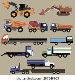 Industrial transportation vector set for construction, shipping,  carrying and  logistics needs. 