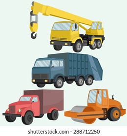 Industrial transportation vector set for construction, maintenance, shipping,  carrying and  logistics needs. 
