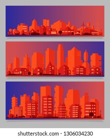 Industrial trendy city skyline colored sets. Vector illustration