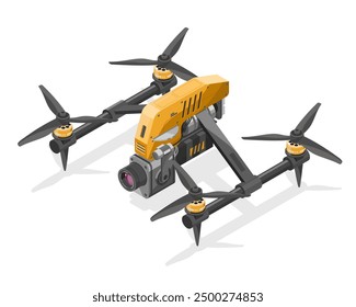 Industrial UAV drone for industrial inspaction tecnology fro professional pilot isometric isolated yellow