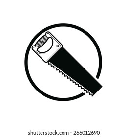 Industrial utensil with sharp teeth, simple hacksaw. Build and repair cutting instrument. Reparation theme design element, monochrome saw.