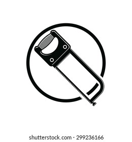 Industrial utensil with sharp teeth, simple hacksaw. Build and repair cutting instrument. Reparation theme vector design element, monochrome saw.