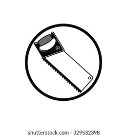 Industrielle Utensilien mit scharfen Zähnen, einfache Eisensäge. Werkzeug zum Schneiden von Bauteilen und Reparaturen. Reparation Thema Vektordesign Element, monochrome Säge.