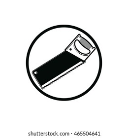 Industrial utensil with sharp teeth, simple hacksaw. Build and repair cutting instrument. Reparation theme vector design element, monochrome saw.
