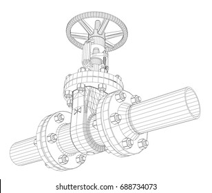 Industrial valve. Detailed vector illustration on white background. Vector rendering of 3d. Wire-frame style
