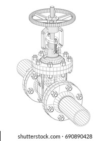 Industrial valve. Detailed vector illustration on white background. Vector rendering of 3d. Wire-frame style