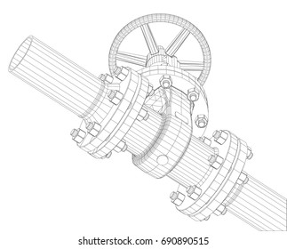 Industrial valve. Detailed vector illustration on white background. Vector rendering of 3d. Wire-frame style