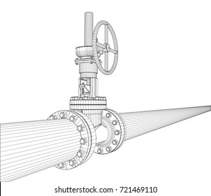 Industrial valve. Detailed vector illustration on white background. Vector rendering of 3d. Wire-frame style