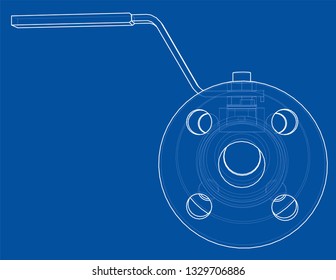 Industrial valve outline. Vector rendering of 3d. Wire-frame style. The layers of visible and invisible lines are separated