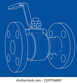 Industrial valve outline. Vector rendering of 3d. Wire-frame style. The layers of visible and invisible lines are separated