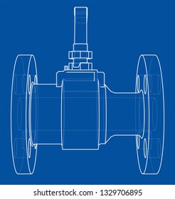 Industrial valve outline. Vector rendering of 3d. Wire-frame style. The layers of visible and invisible lines are separated