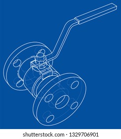 Industrial valve outline. Vector rendering of 3d. Wire-frame style. The layers of visible and invisible lines are separated