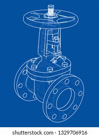 Industrial valve outline. Vector rendering of 3d. Wire-frame style. The layers of visible and invisible lines are separated
