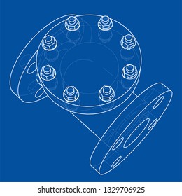 Industrial valve outline. Vector rendering of 3d. Wire-frame style. The layers of visible and invisible lines are separated