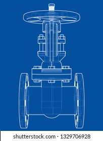 Industrial valve outline. Vector rendering of 3d. Wire-frame style. The layers of visible and invisible lines are separated