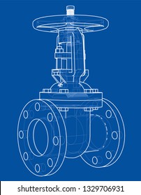 Industrial valve outline. Vector rendering of 3d. Wire-frame style. The layers of visible and invisible lines are separated