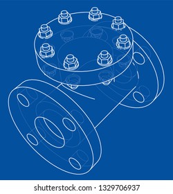Industrial valve outline. Vector rendering of 3d. Wire-frame style. The layers of visible and invisible lines are separated