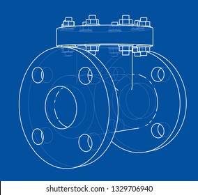 Industrial valve outline. Vector rendering of 3d. Wire-frame style. The layers of visible and invisible lines are separated