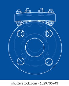 Industrial valve outline. Vector rendering of 3d. Wire-frame style. The layers of visible and invisible lines are separated