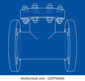 Industrial valve outline. Vector rendering of 3d. Wire-frame style. The layers of visible and invisible lines are separated