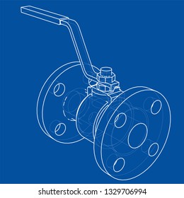 Industrial valve outline. Vector rendering of 3d. Wire-frame style. The layers of visible and invisible lines are separated