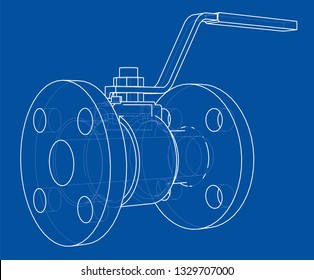 Industrial valve outline. Vector rendering of 3d. Wire-frame style. The layers of visible and invisible lines are separated