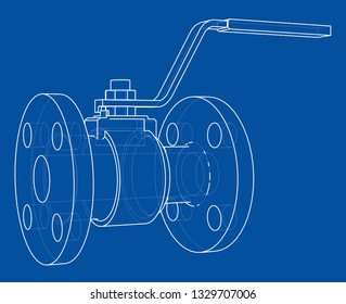 Industrial valve outline. Vector rendering of 3d. Wire-frame style. The layers of visible and invisible lines are separated