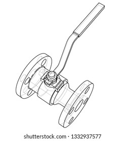 Industrial valve outline. Vector rendering of 3d. Wire-frame style. The layers of visible and invisible lines are separated