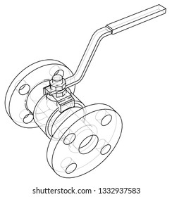 Industrial valve outline. Vector rendering of 3d. Wire-frame style. The layers of visible and invisible lines are separated