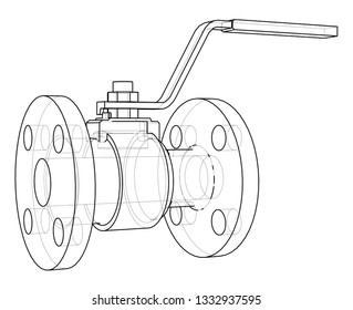 Industrial valve outline. Vector rendering of 3d. Wire-frame style. The layers of visible and invisible lines are separated