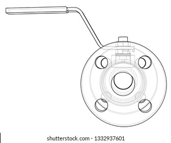 Industrial valve outline. Vector rendering of 3d. Wire-frame style. The layers of visible and invisible lines are separated