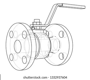 Industrial valve outline. Vector rendering of 3d. Wire-frame style. The layers of visible and invisible lines are separated