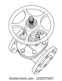 Industrial valve outline. Vector rendering of 3d. Wire-frame style. The layers of visible and invisible lines are separated