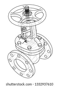 Industrial valve outline. Vector rendering of 3d. Wire-frame style. The layers of visible and invisible lines are separated